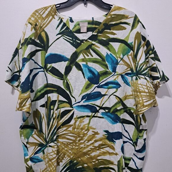 Chico's Linen Palm Print Tunic Wedge Short Dress Multi- Color Size 2 Large NWT - Picture 12 of 15